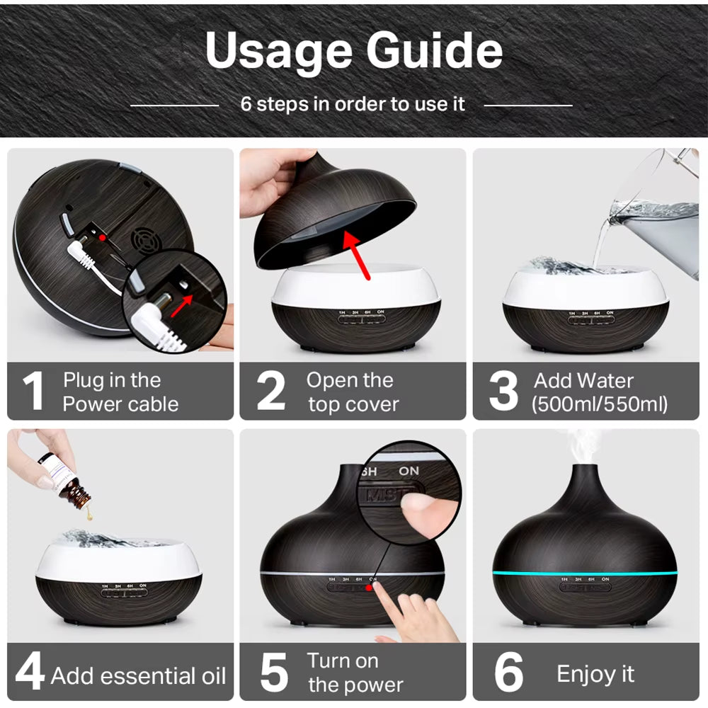 Aromatherapy Essential Oil Diffuser Wood Grain Remote Control Ultrasonic Air Humidifier Cool with 7 Color LED Light