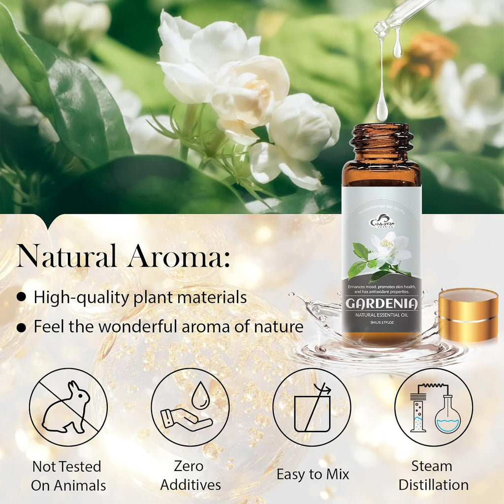 Essential Oil Set, 32 Pcs Fragrance Aromatherapy Oils for Skin, Diffusers, Home Care, Humidifier Laundry, Candle Making - Tea Tree, Sandalwood, Lavender, Vanilla, Eucalyptus and More(5Ml)