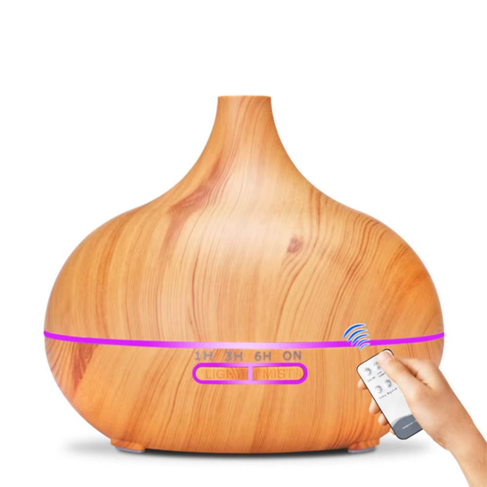 Aromatherapy Essential Oil Diffuser Wood Grain Remote Control Ultrasonic Air Humidifier Cool with 7 Color LED Light