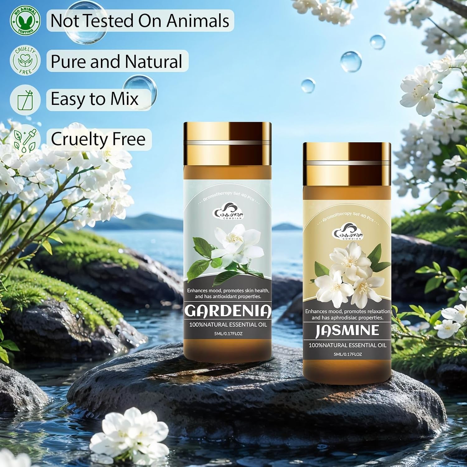 Essential Oil Set, 40 Pcs Aromatherapy Essential Oils for Diffusers for Home, 5ML Fragrance Gift Set for Skin Care, Humidifier, Laundry, Massage, Candle and Soap Making